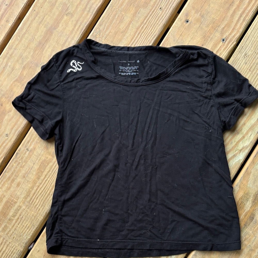 Purusha People Black Short Sleeve Tee with Embellished Shoulder